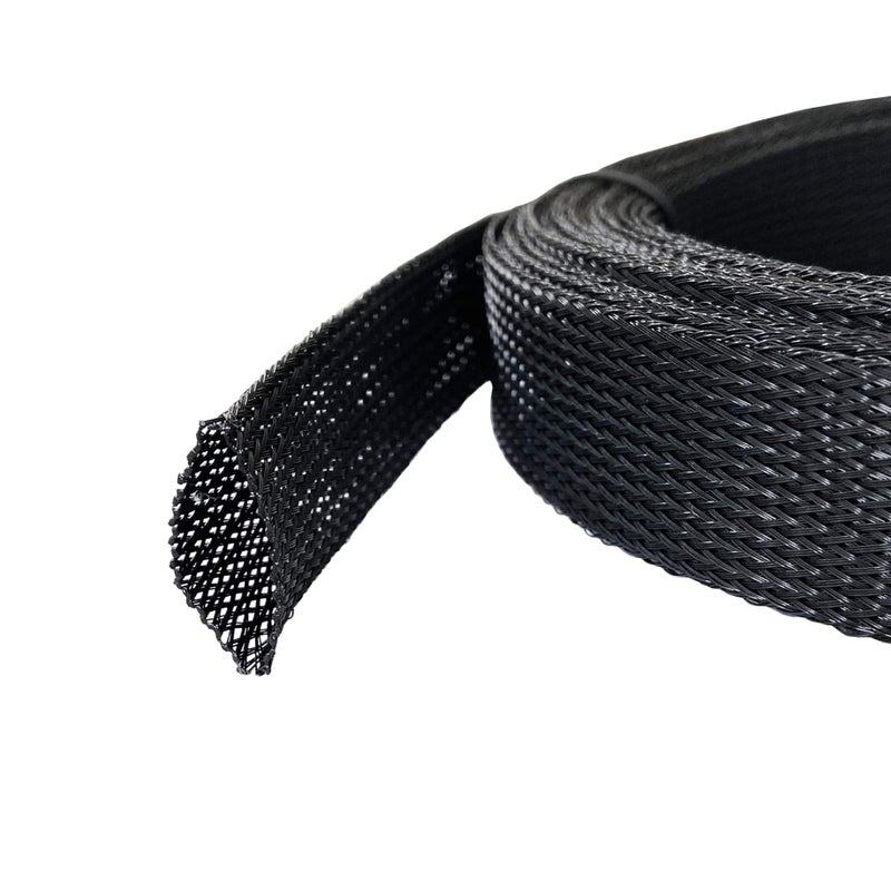 MGI SpeedWare 25ft Expandable Non-Split PET Braided Cable Sleeve, High-Temperature Black Loom for Automotive Harness and Chew-Resistant Home Office Wire Management (1") - Image 1